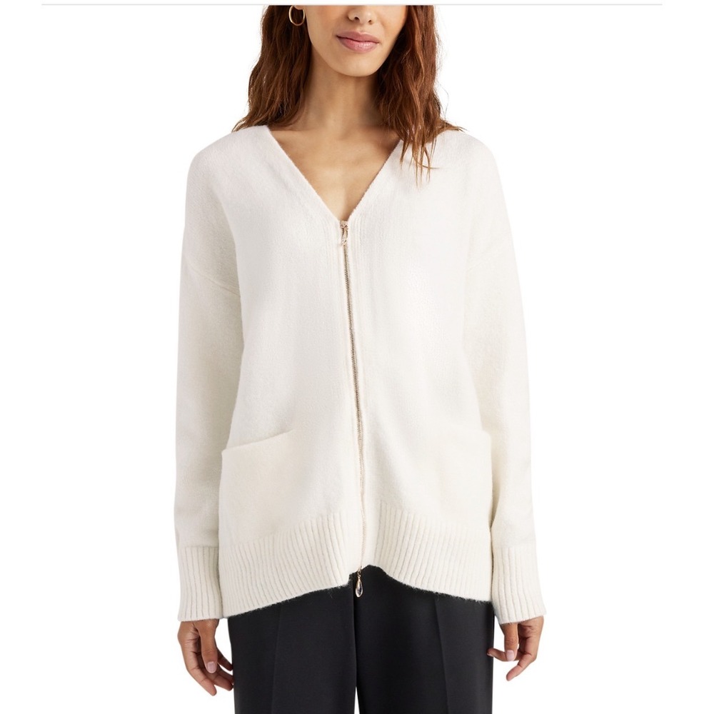 Splendid Zeena Zip Front Cardigan Snow White Cream XS Cozy‎ Knit Pockets
